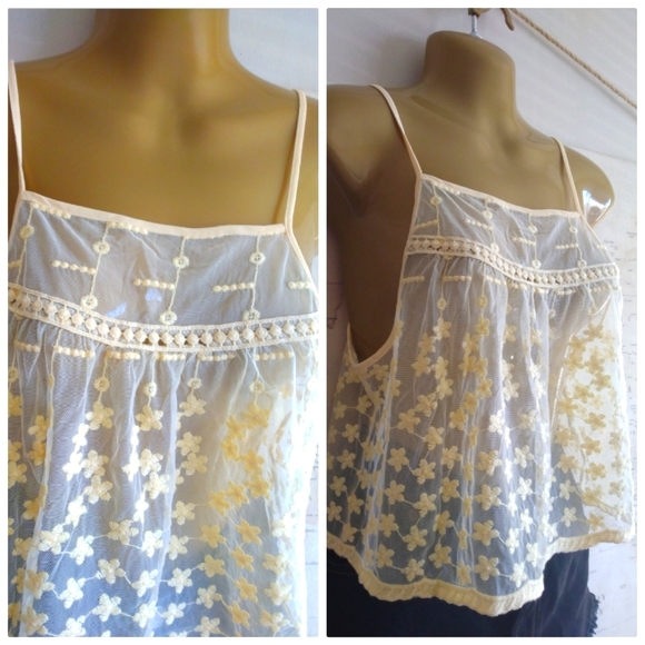 Gold Embroidered Floral Mesh Cami-Size S - Picture 3 of 5